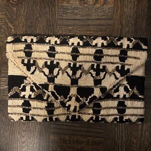 Embellished Black and Cream Patterned Clutch